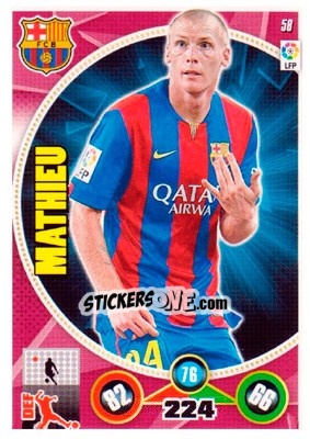 Sticker Jérémy Mathieu - Liga BBVA 2014-2015. Adrenalyn XL n. 58 - Panini