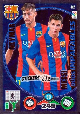 Sticker Lionel Messi / Neymar - Liga BBVA 2014-2015. Adrenalyn XL n. 442 - Panini