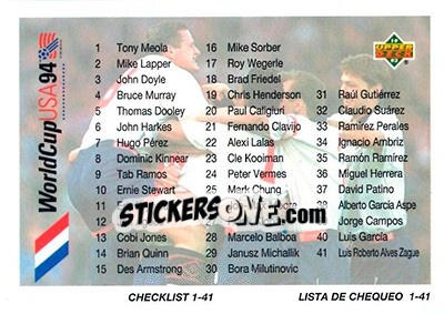 Sticker Checklist 1-82 - World Cup USA 1994. Preview English/Spanish n. 99 - Upper Deck