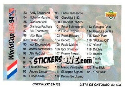 Sticker Checklist 83-165 - World Cup USA 1994. Preview English/Spanish n. 100 - Upper Deck