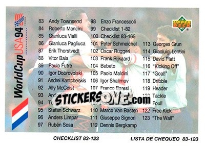 Figurina Checklist 83-165 - World Cup USA 1994. Preview English/Spanish - Upper Deck