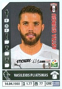 Cromo Vasileios Pliatsikas - Liga 1 Romania 2014-2015 - Panini