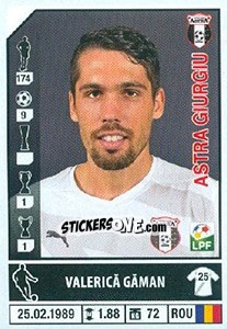 Sticker Valerică Găman - Liga 1 Romania 2014-2015 - Panini