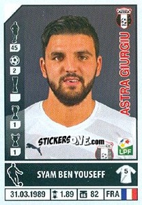 Sticker Syam Ben Youssef - Liga 1 Romania 2014-2015 - Panini