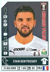 Sticker Syam Ben Youssef - Liga 1 Romania 2014-2015 n. 87 - Panini