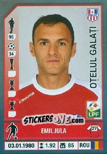 Figurina Emil Jula - Liga 1 Romania 2014-2015 n. 343 - Panini