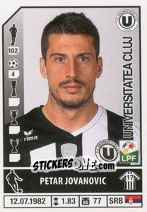 Figurina Petar Jovanovic - Liga 1 Romania 2014-2015 n. 437 - Panini