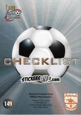 Sticker Checklist - Arsenal Fans' Selection 2000 - Futera