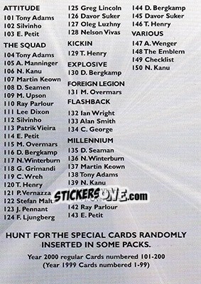 Sticker Checklist - Arsenal Fans' Selection 2000 n. 149c - Futera