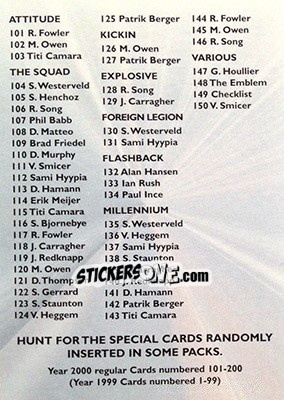 Sticker Checklist - Liverpool Fans' Selection 2000 - Futera