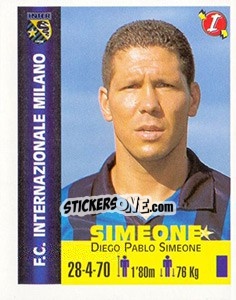 Cromo Diego Pablo Simeone - Euro Super Clubs 1999 - Panini