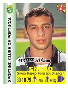 Cromo Simão Pedro Fonseca Sabrosa - Euro Super Clubs 1999 - Panini