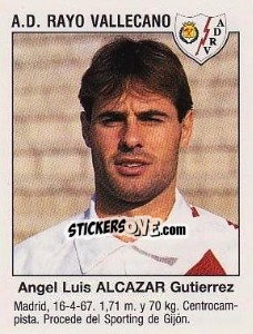 Cromo Ángel Luis Alcázar Gutiérrez (A.D. Rayo Vallecano) - Liga Spagnola 1993-1994 n. 392 - Panini