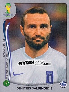 Sticker Dimitris Salpingidis - FIFA World Cup Brazil 2014. Platinum edition n. 219 - Panini
