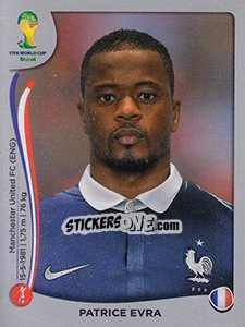 Sticker Patrice Evra - FIFA World Cup Brazil 2014. Platinum edition n. 377 - Panini