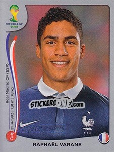 Sticker Raphaël Varane - FIFA World Cup Brazil 2014. Platinum edition n. 379 - Panini