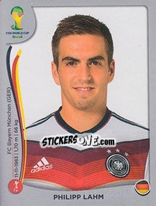 Sticker Philipp Lahm - FIFA World Cup Brazil 2014. Platinum edition n. 491 - Panini
