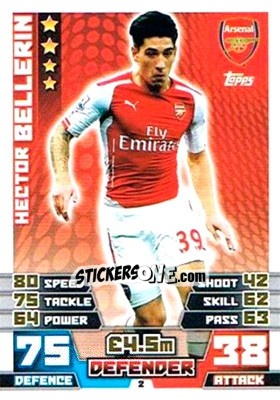 Sticker Hector Bellerin - English Premier League 2014-2015. Match Attax Extra n. 2 - Topps