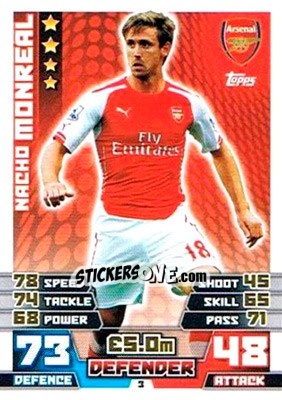 Sticker Nacho Monreal - English Premier League 2014-2015. Match Attax Extra n. 3 - Topps