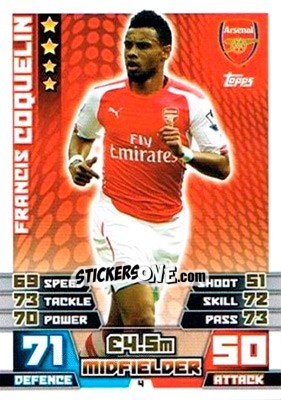 Sticker Francis Coquelin - English Premier League 2014-2015. Match Attax Extra n. 4 - Topps