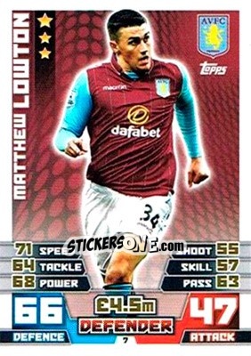 Sticker Matthew Lowton - English Premier League 2014-2015. Match Attax Extra n. 7 - Topps