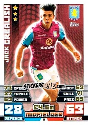 Sticker Jack Grealish - English Premier League 2014-2015. Match Attax Extra n. 9 - Topps