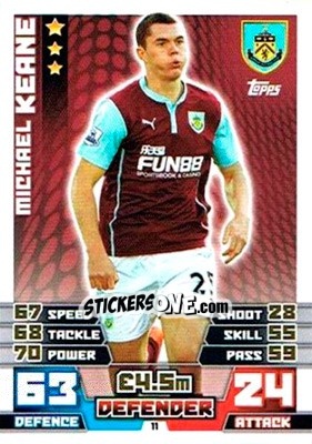 Sticker Michael Keane - English Premier League 2014-2015. Match Attax Extra n. 11 - Topps