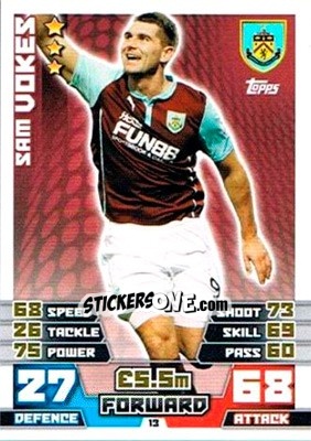 Sticker Sam Vokes - English Premier League 2014-2015. Match Attax Extra n. 13 - Topps
