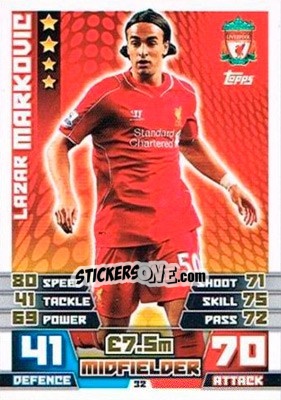 Sticker Lazar Markovic - English Premier League 2014-2015. Match Attax Extra n. 32 - Topps