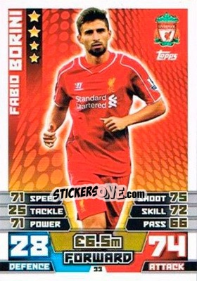 Sticker Fabio Borini - English Premier League 2014-2015. Match Attax Extra n. 33 - Topps
