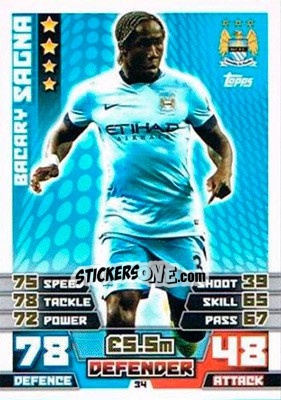 Sticker Bacary Sagna - English Premier League 2014-2015. Match Attax Extra n. 34 - Topps