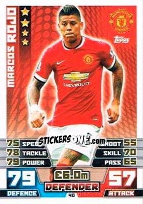 Sticker Marcos Rojo - English Premier League 2014-2015. Match Attax Extra n. 40 - Topps