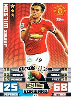 Sticker James Wilson - English Premier League 2014-2015. Match Attax Extra n. 42 - Topps