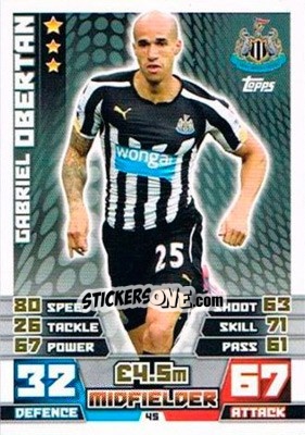 Sticker Gabriel Obertan - English Premier League 2014-2015. Match Attax Extra n. 45 - Topps