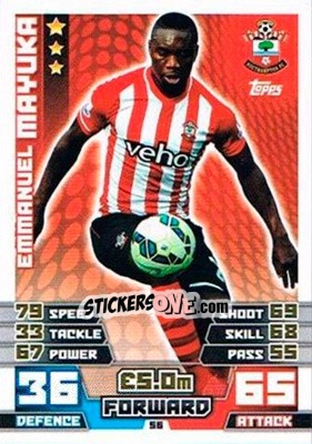 Cromo Emmanuel Mayuka - English Premier League 2014-2015. Match Attax Extra n. 56 - Topps