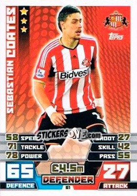 Sticker Sebastian Coates - English Premier League 2014-2015. Match Attax Extra n. 61 - Topps