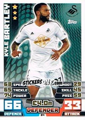 Sticker Kyle Bartley - English Premier League 2014-2015. Match Attax Extra n. 64 - Topps