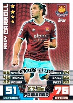 Sticker Andy Carroll - English Premier League 2014-2015. Match Attax Extra n. 76 - Topps
