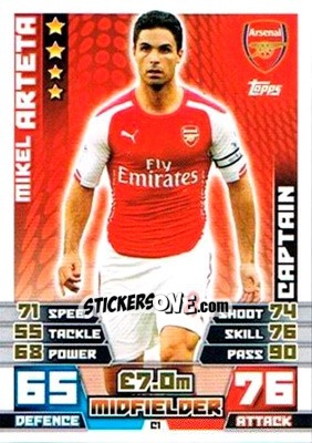 Sticker Mikel Arteta - English Premier League 2014-2015. Match Attax Extra n. C1 - Topps