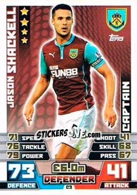 Sticker Jason Shackell - English Premier League 2014-2015. Match Attax Extra n. C3 - Topps