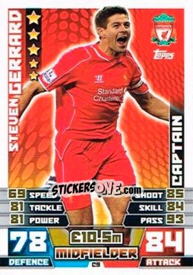 Sticker Steven Gerrard - English Premier League 2014-2015. Match Attax Extra n. C9 - Topps