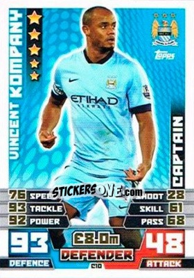 Sticker Vincent Kompany - English Premier League 2014-2015. Match Attax Extra - Topps