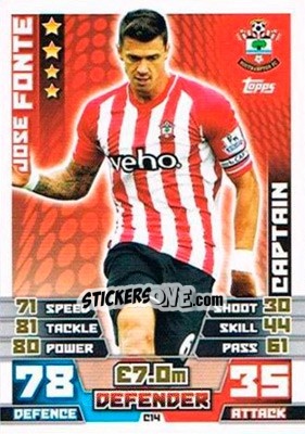 Sticker Jose Fonte - English Premier League 2014-2015. Match Attax Extra n. C14 - Topps