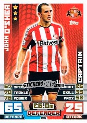 Sticker John O'Shea - English Premier League 2014-2015. Match Attax Extra n. C16 - Topps