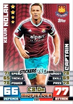 Sticker Kevin Nolan - English Premier League 2014-2015. Match Attax Extra n. C20 - Topps