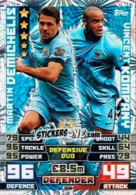 Sticker Martin Demichelis / Vincent Kompany - English Premier League 2014-2015. Match Attax Extra n. D10 - Topps