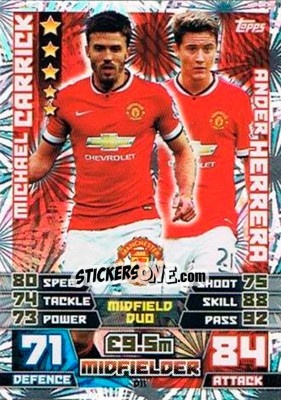 Sticker Michael Carrick / Ander Herrera - English Premier League 2014-2015. Match Attax Extra - Topps