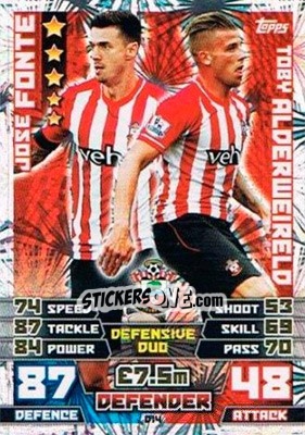 Sticker Jose Fonte / Toby Alderweireld - English Premier League 2014-2015. Match Attax Extra n. D14 - Topps
