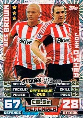 Sticker Wes Brown / John O'Shea - English Premier League 2014-2015. Match Attax Extra - Topps