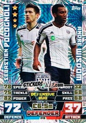 Figurina Sébastien Pocognoli / Andre Wisdom - English Premier League 2014-2015. Match Attax Extra - Topps